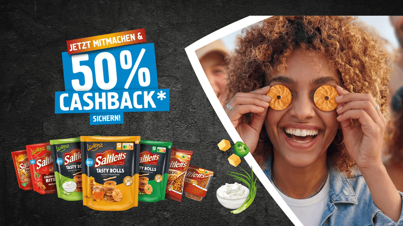 Saltletts Snacks 50 % Cashback-Aktion