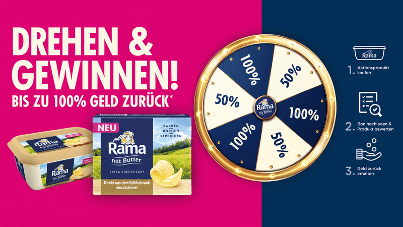 Rama Cashback-Gewinnspiel: Bis zu 100 % Geld-Zurück-Aktion