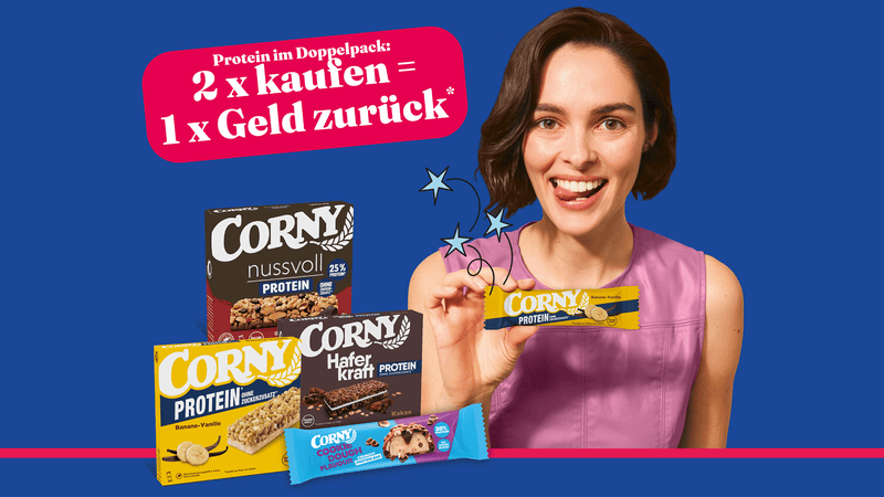 Corny Protein Riegel 2-für-1-Cashback-Aktion