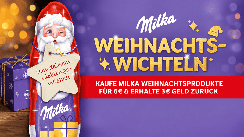 Milka Weihnachtswichteln 3-€-Cashback-Aktion