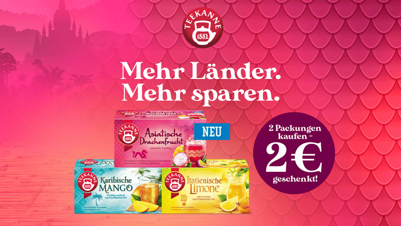TEEKANNE: 2 € Cashback beim Kauf von 2 Ländertees