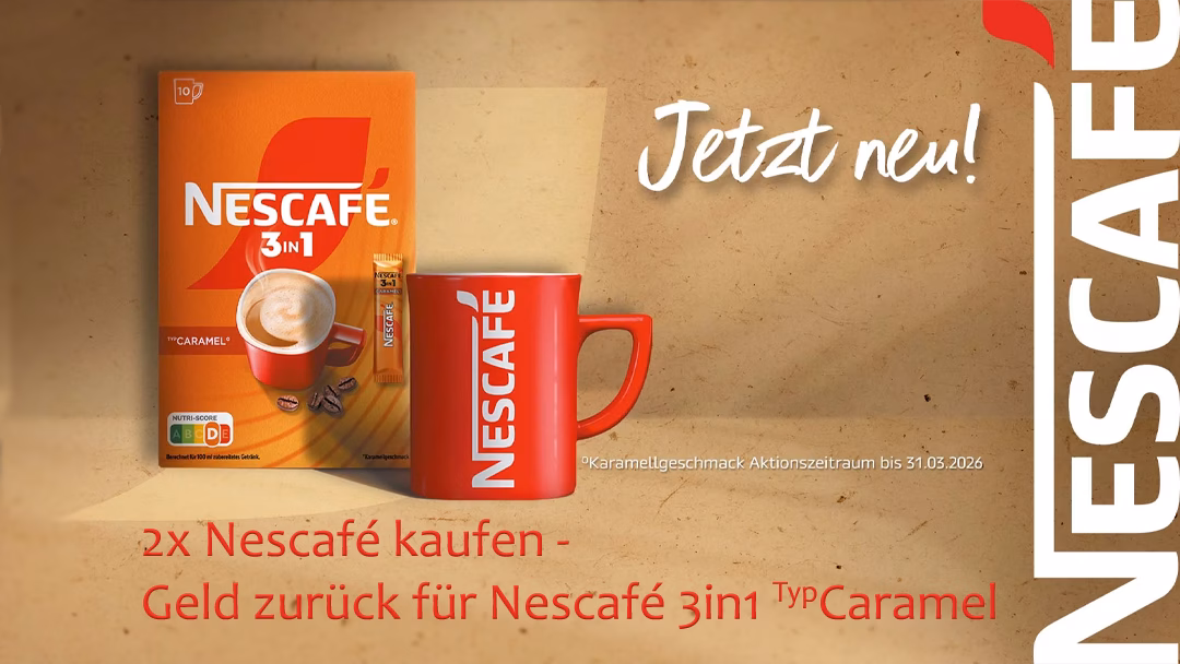 2für1-Aktion: Geld zurück für Nescafé 3in1 TypCaramel