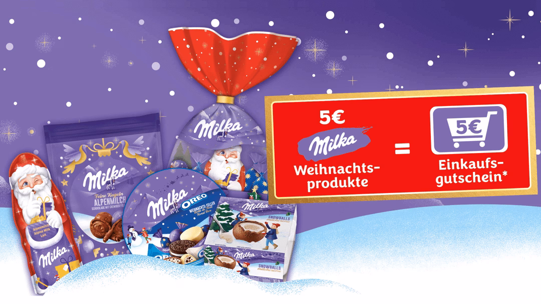 Milka Weihnachtsprodukte kaufen für 5€ Einkaufsgutschein