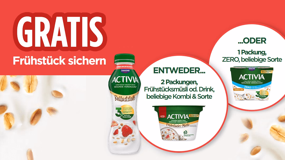 Gratis testen: Activia Frühstücks-Müsli, Drink oder Activia Zero
