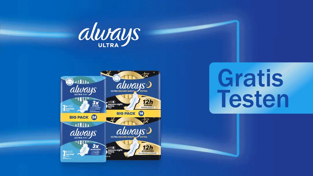 Jetzt ein Big Pack Always Ultra Binden Gratis Testen mit 100 % Geld zurück Cashback-Aktion