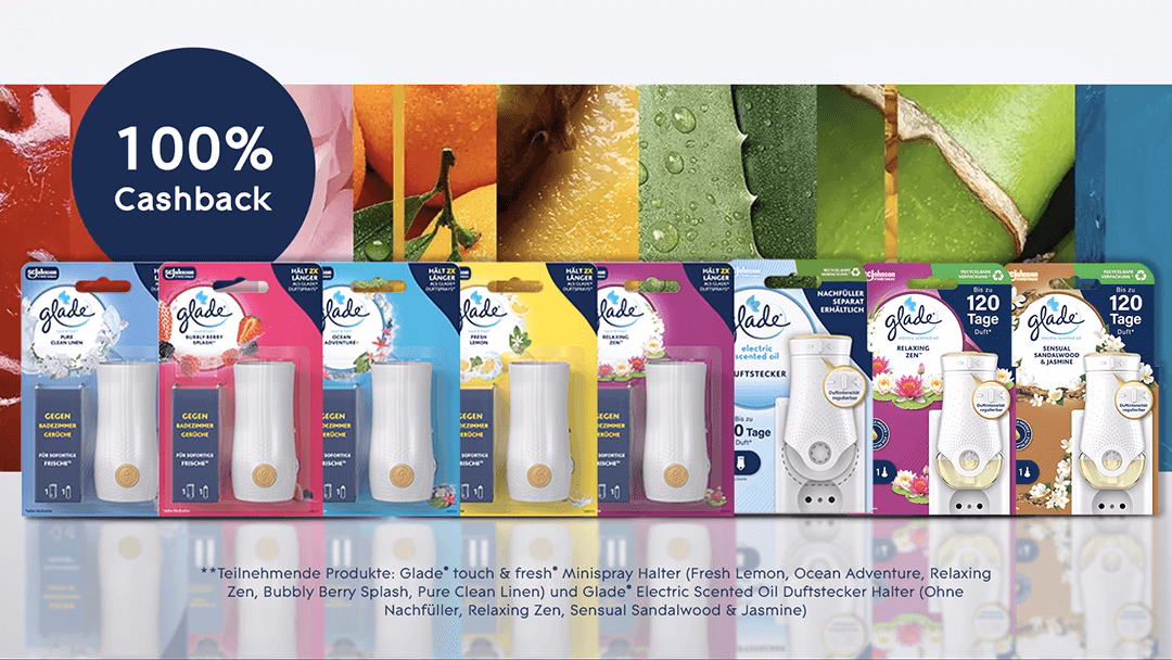 Teste jetzt Glade Touch & Electic Duftstecker Gratis Glade Touch & Electic Duftstecker Geld-Zurück-Aktion