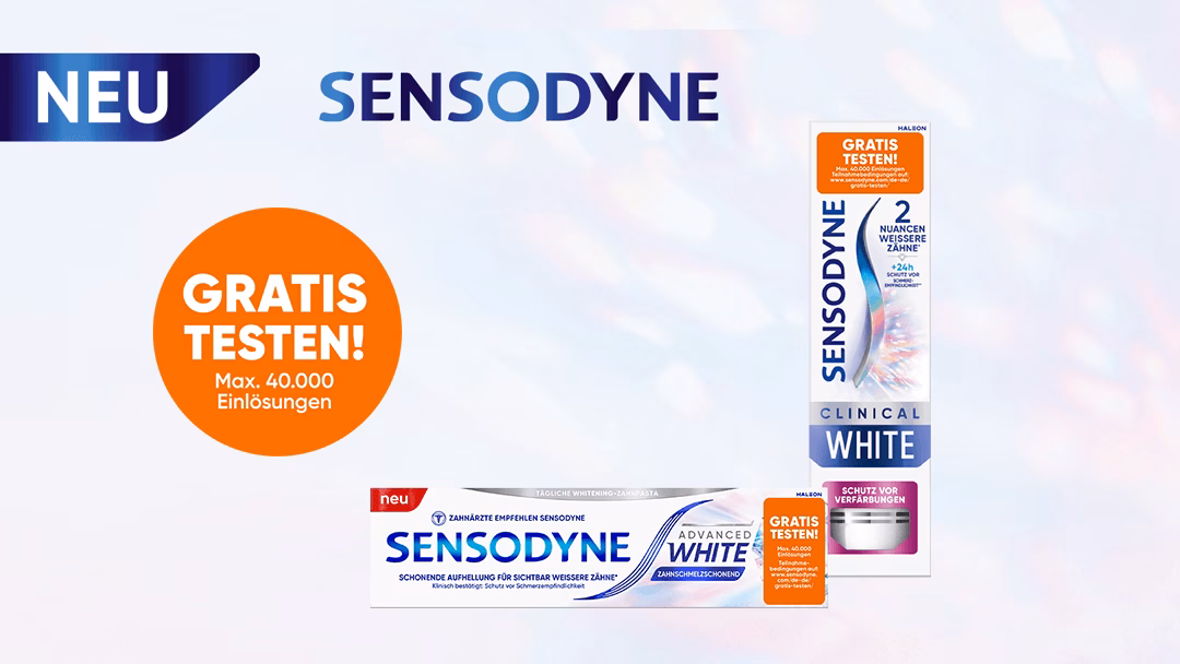 Jetzt gratis testen: Sensodyne Clinical White oder Advanced White