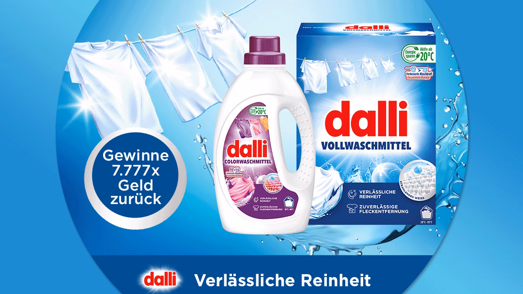 Kostenlos dalli Waschmittel mit Cashback – Gewinnspiel