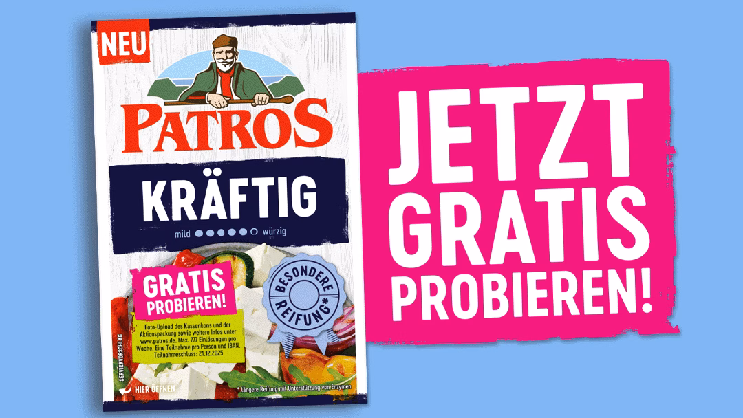 Jetzt 100 % Cashback bei der Gratis testen Aktion von Patros Kräftig sichern
