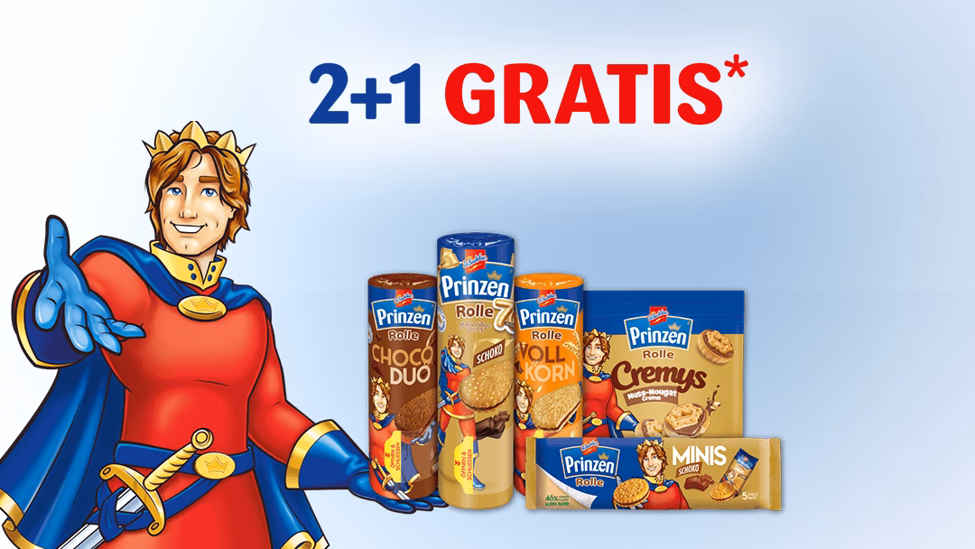 Kaufe jetzt 3 Produkte von Prinzen Rolle und erhalte für das günstigste das Geld zurück Prinzen Rolle 2+1 Gratis