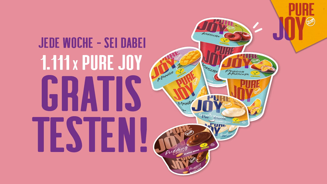Jetzt bis zu 2 Becher Pure Joy Gratis testen – Mehrfachteilnahme möglich Geld-zurück-Aktion: Pure Joy Gratis Testen