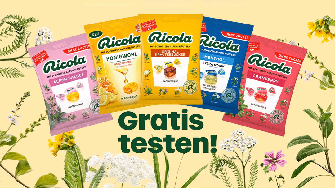 Ricola Bonbons jetzt mit der Geld zurück Aktion kostenlos testen.