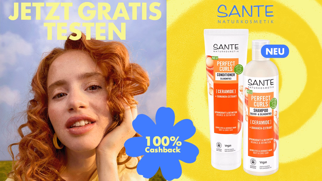 Sichere dir jetzt 100 % Cashback auf Sante Perfect Curls Shampoo oder Conditioner.