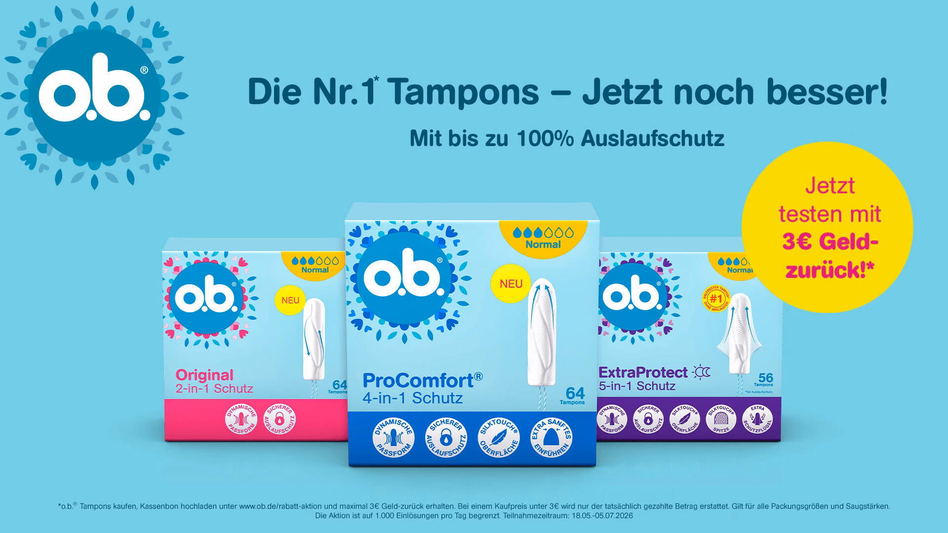 o.b. Tampons 3€-Geld-Zurück-Aktion